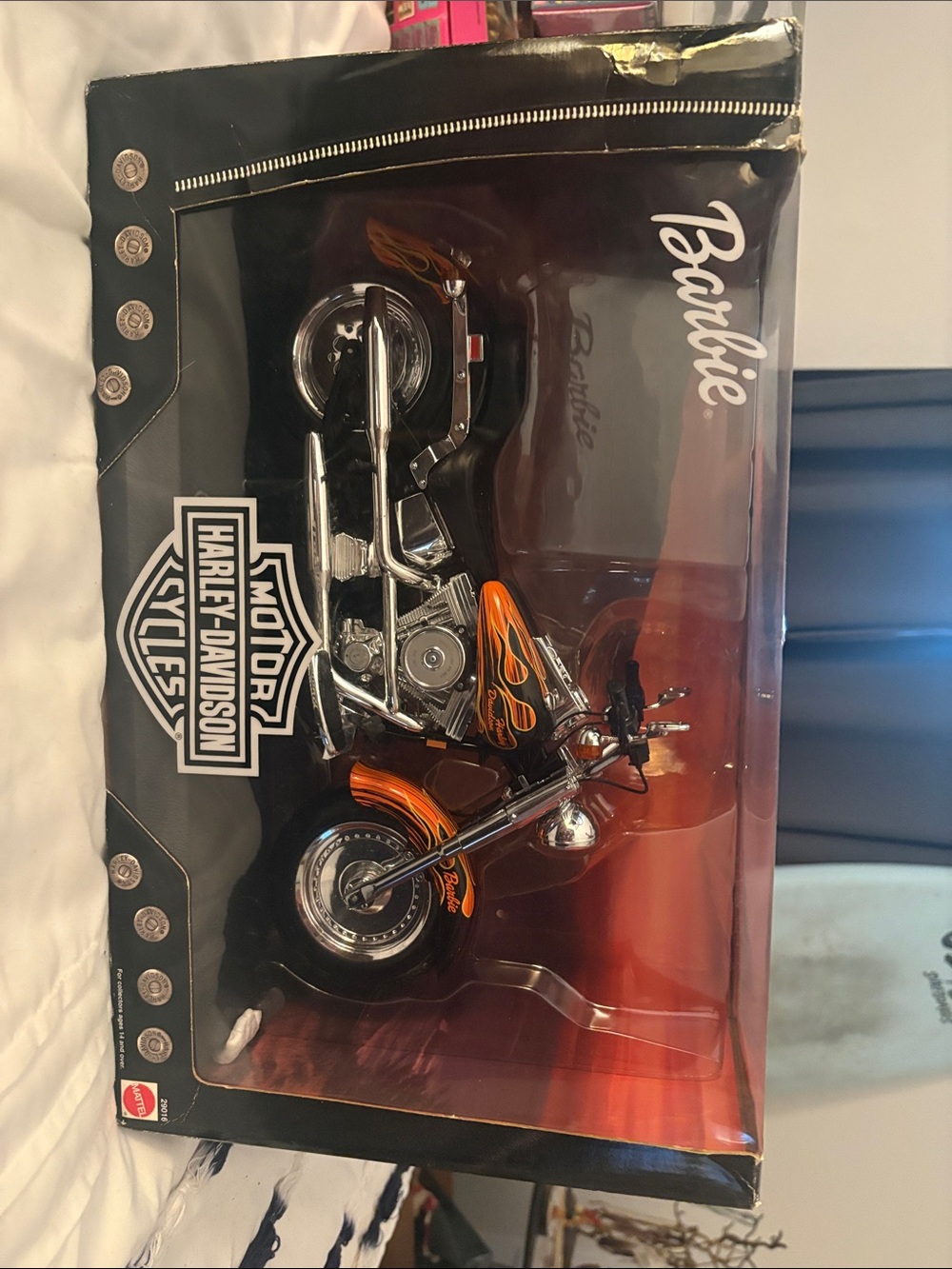 Harley-Davidson Black Motorcycle with Orange Flame Accents - Barbie Edition